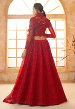 Load image into Gallery viewer, Maroon Silk Net Circular Lehenga Choli
