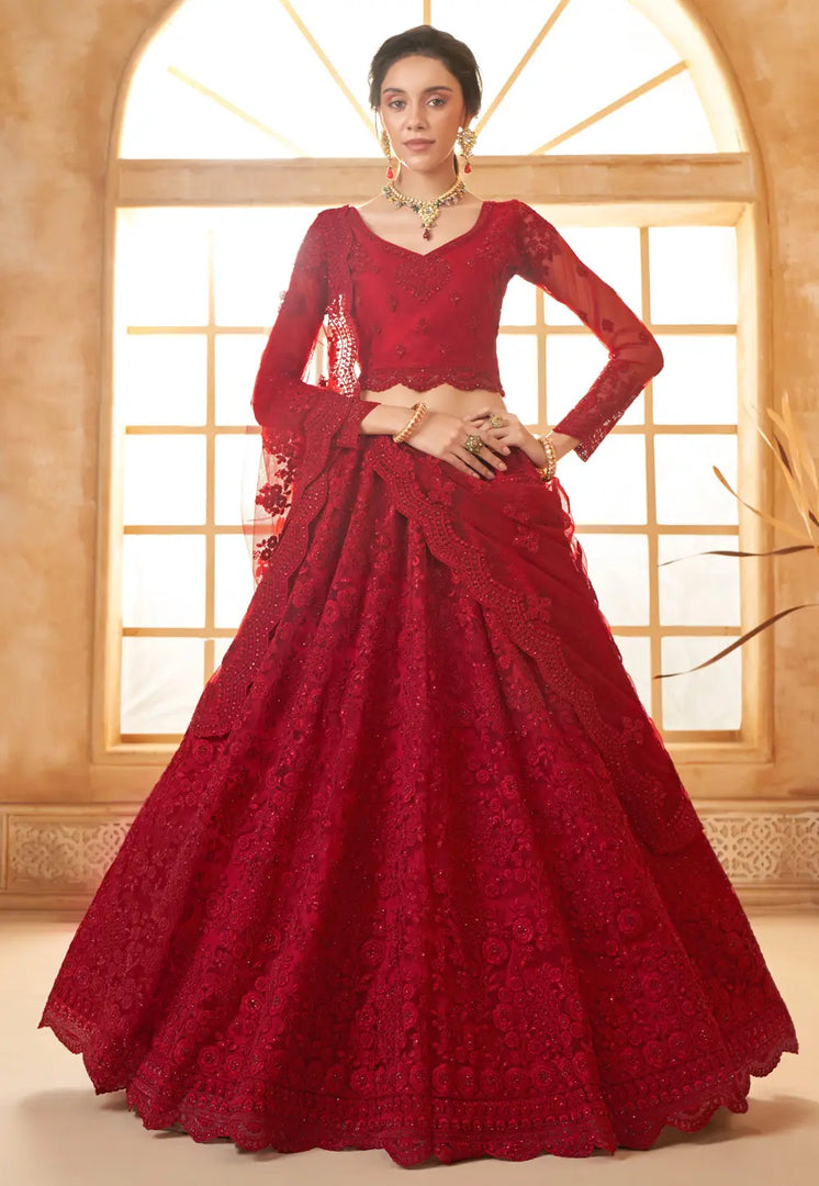 Maroon Silk Net Circular Lehenga Choli