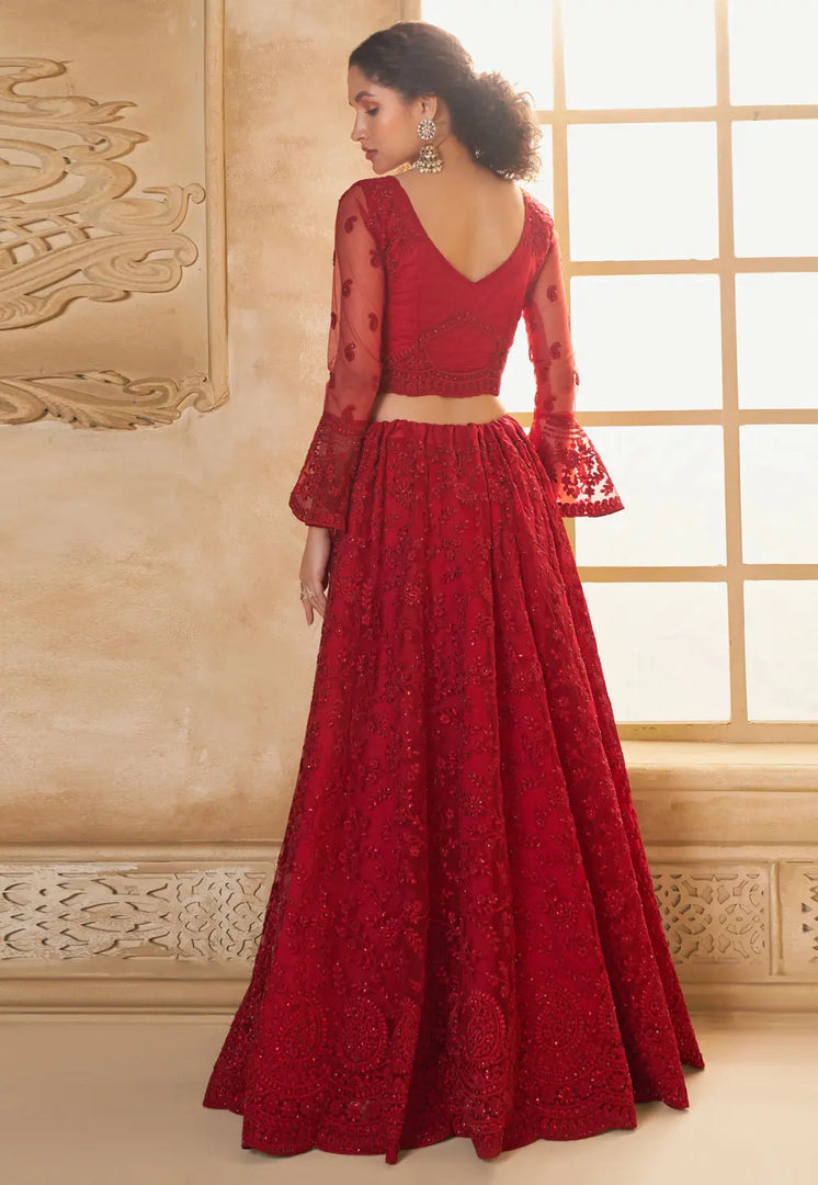 Maroon Silk Net Lehenga Choli For Wedding
