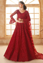 Load image into Gallery viewer, Maroon Silk Net Lehenga Choli For Wedding
