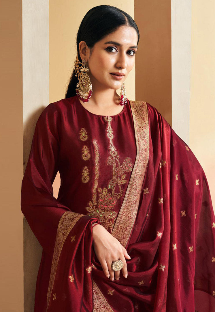 Maroon Silk Pakistani Suit