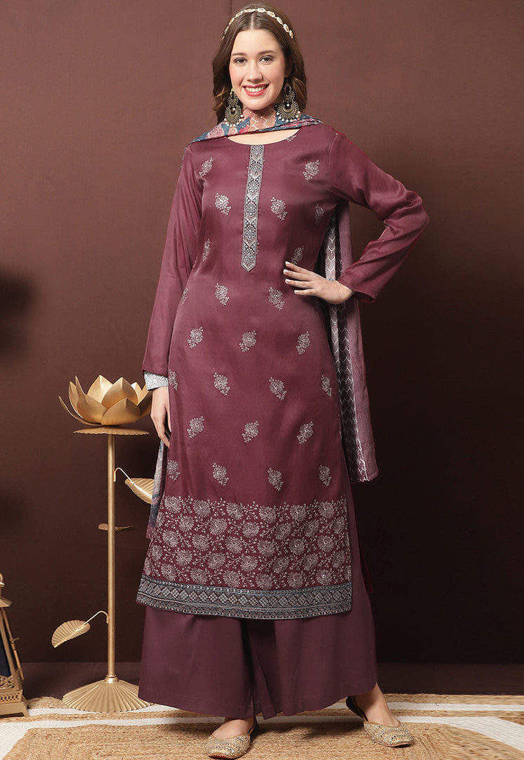 Maroon Silk Palazzo Suit