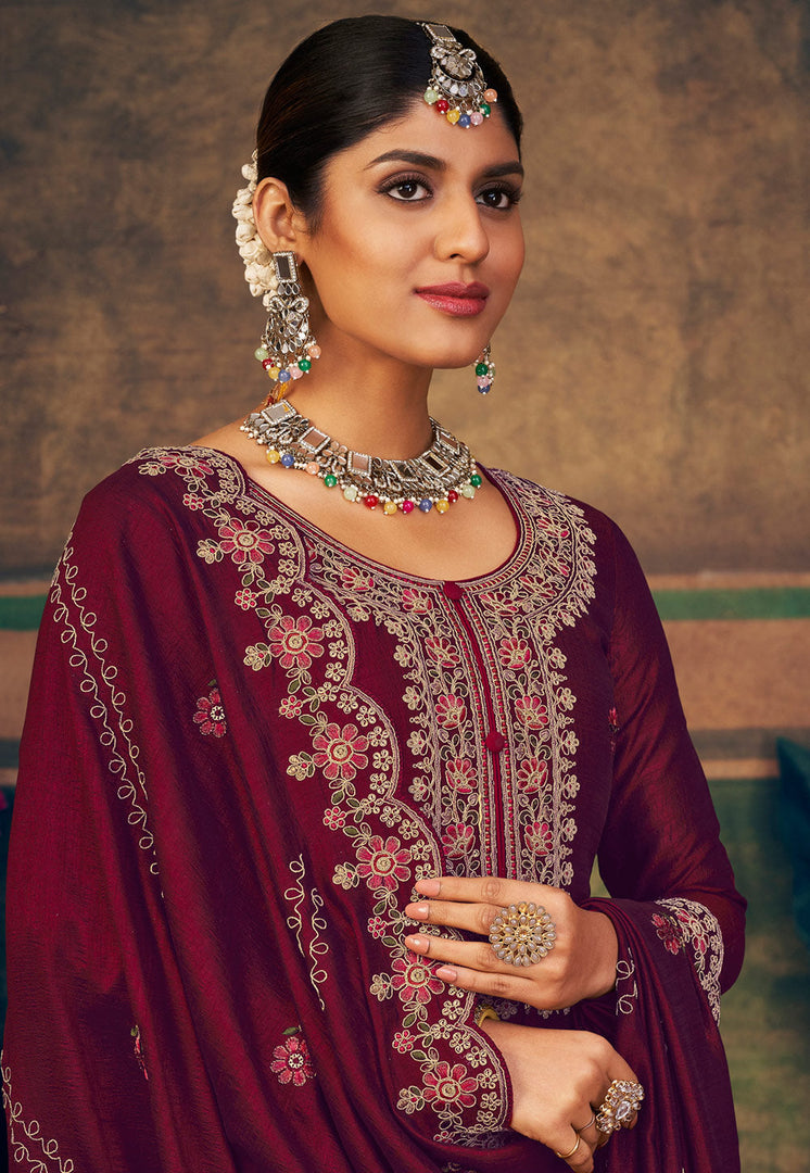 Maroon Silk Pant Style Suit