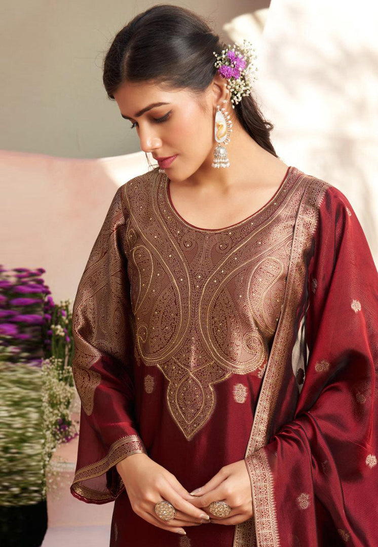 Maroon Silk Pant Style Suit