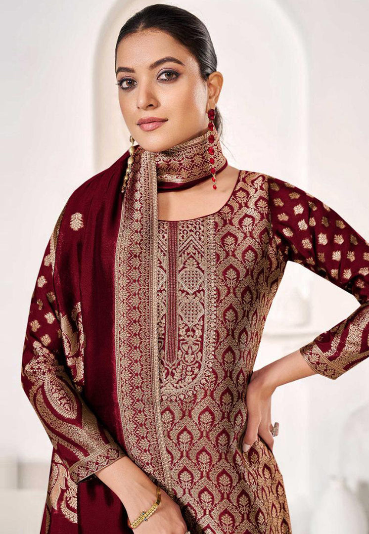 Maroon Silk Pant Style Suit