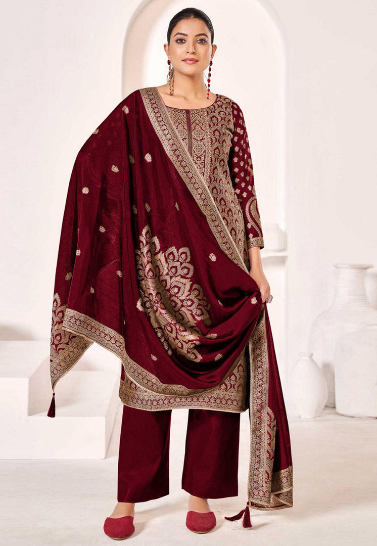 Maroon Silk Pant Style Suit