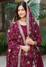 Load image into Gallery viewer, Maroon Silk Readymade Anarkali Suit
