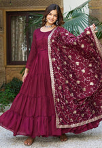 Load image into Gallery viewer, Maroon Silk Readymade Anarkali Suit
