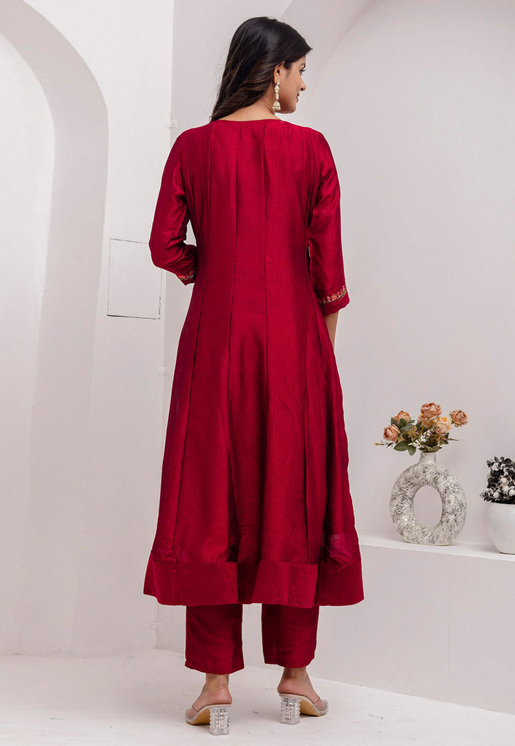 Maroon Silk Readymade Anarkali Suit