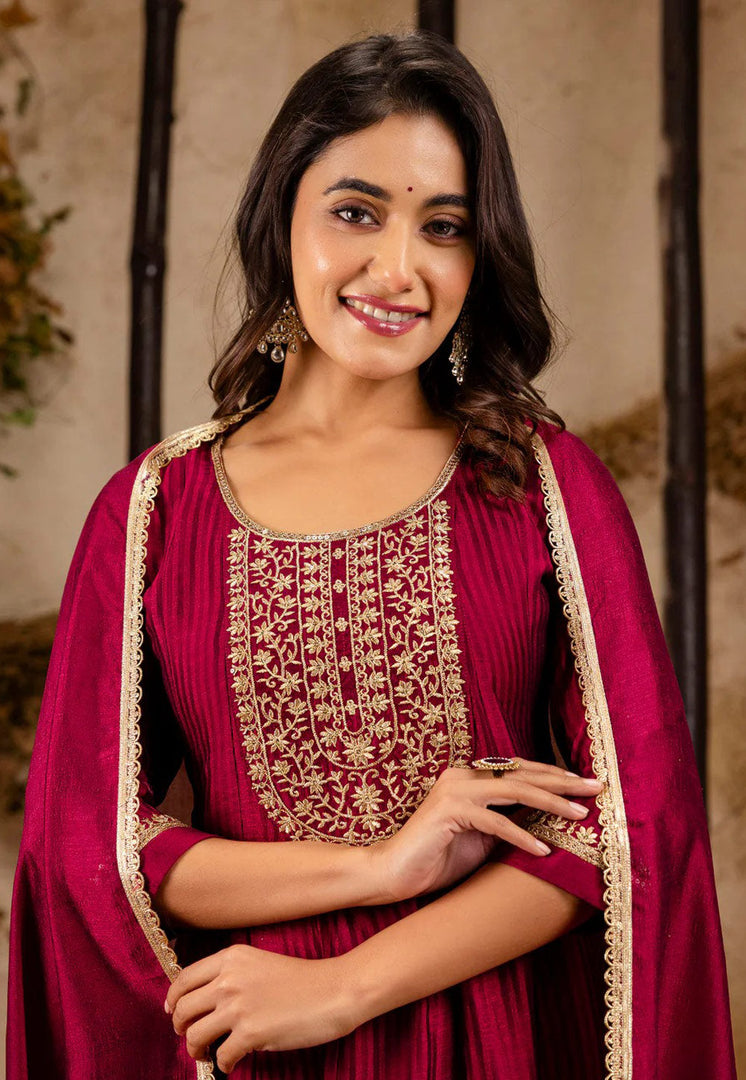 Maroon Silk Readymade Pakistani Suit