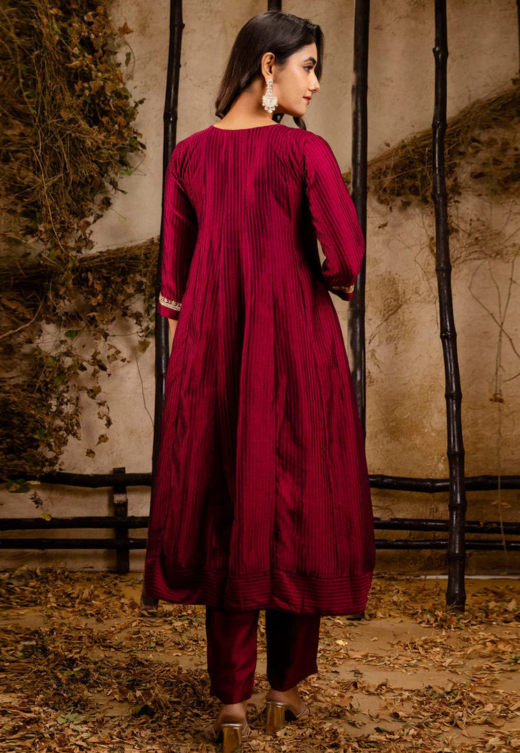 Maroon Silk Readymade Pakistani Suit