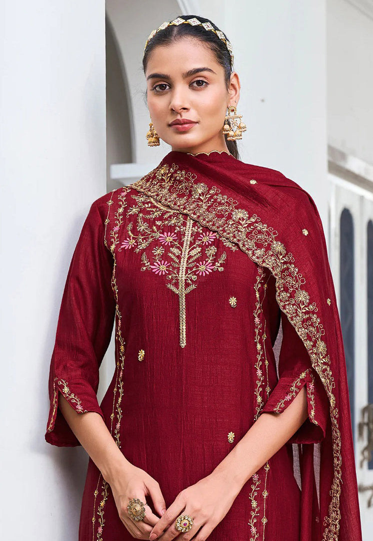 Maroon Silk Readymade Pakistani Suit