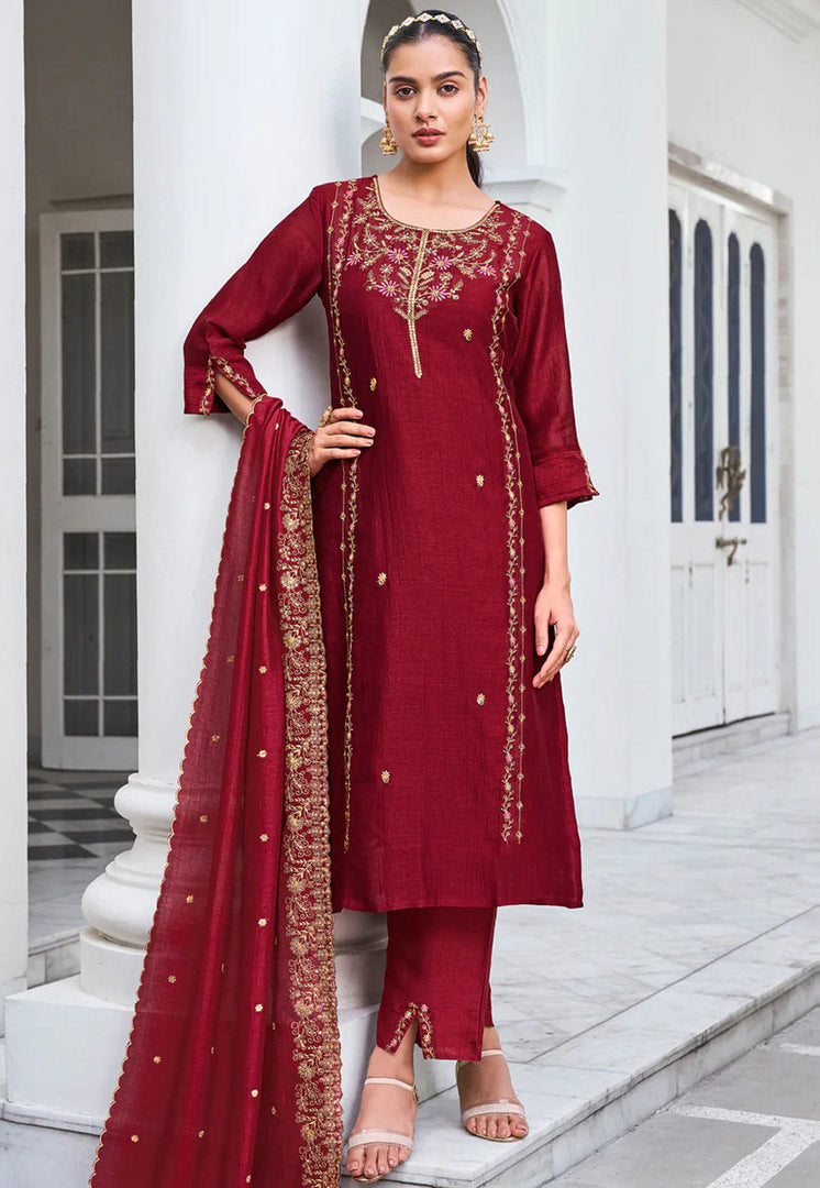 Maroon Silk Readymade Pakistani Suit