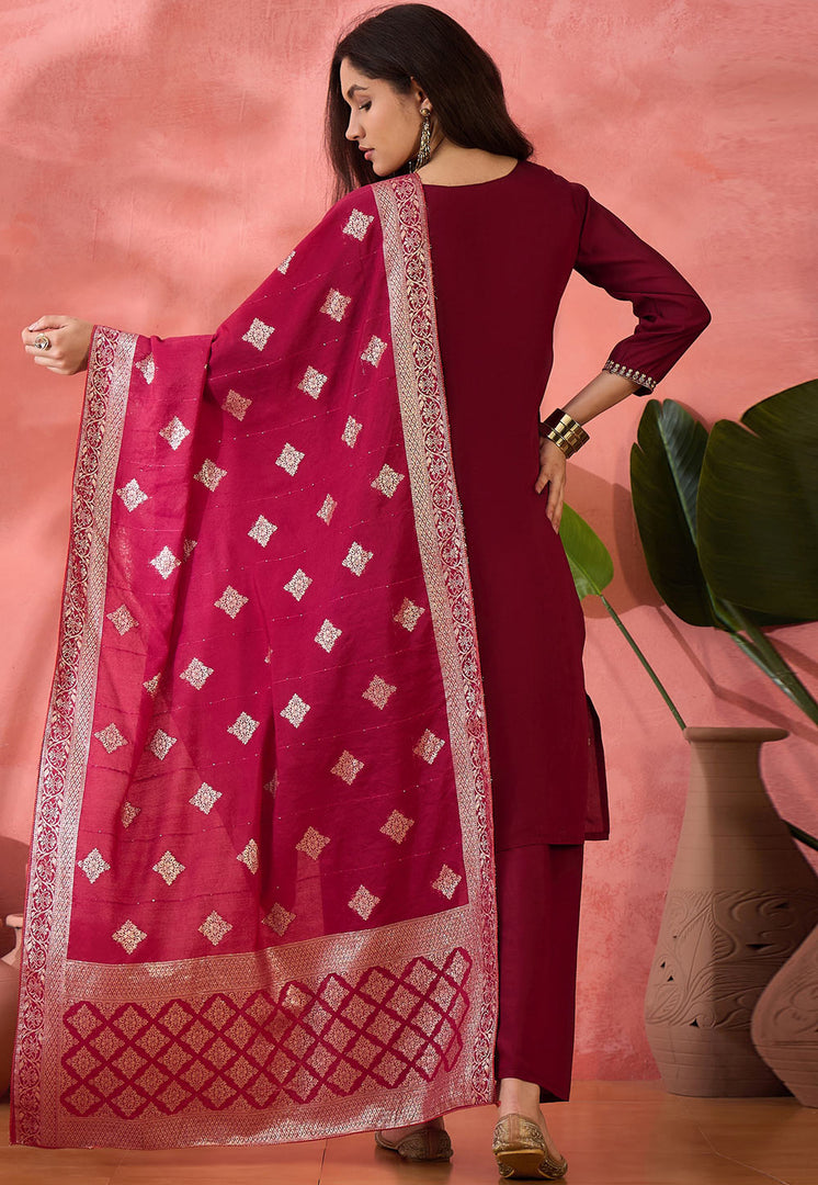 Maroon Silk Readymade Pakistani Suit