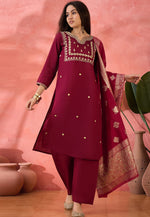 Load image into Gallery viewer, Maroon Silk Readymade Pakistani Suit
