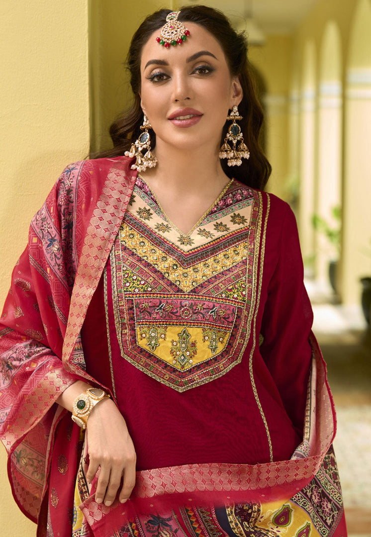Maroon Silk Readymade Pakistani Suit