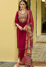 Load image into Gallery viewer, Maroon Silk Readymade Pakistani Suit
