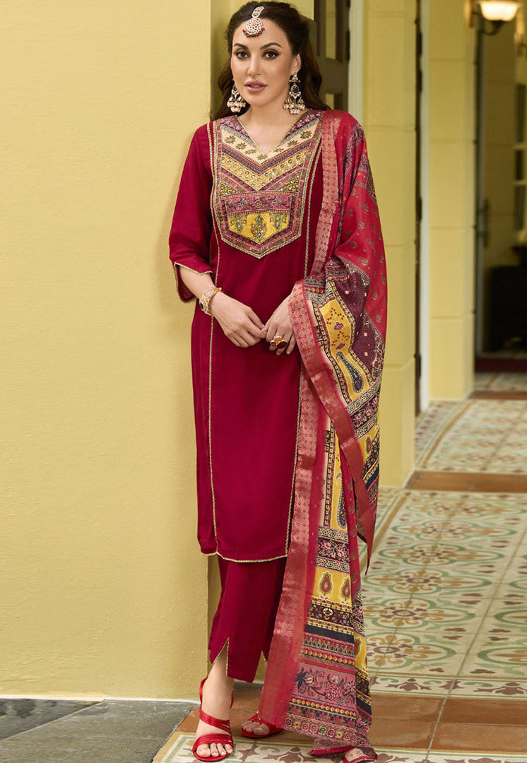 Maroon Silk Readymade Pakistani Suit