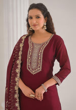 Load image into Gallery viewer, Maroon Silk Readymade Pakistani Suit
