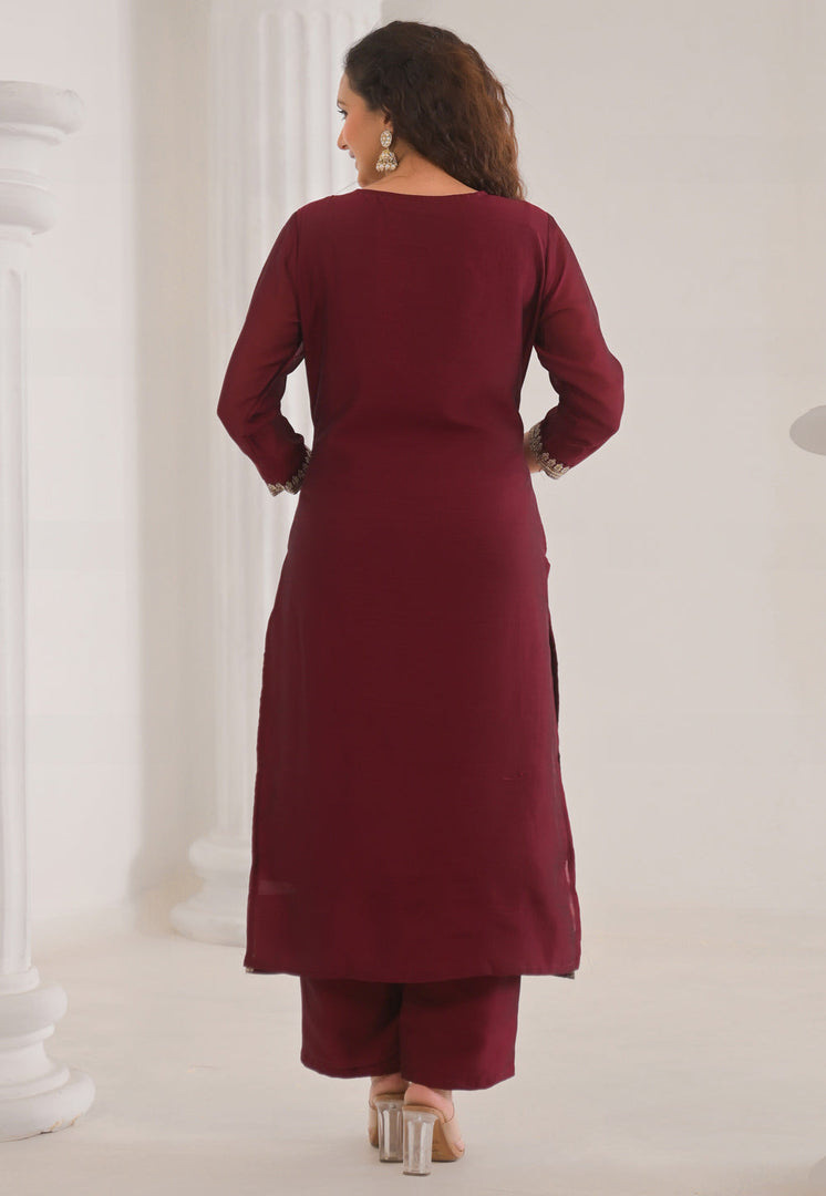 Maroon Silk Readymade Pakistani Suit