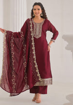 Load image into Gallery viewer, Maroon Silk Readymade Pakistani Suit
