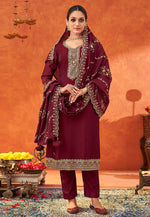 Load image into Gallery viewer, Maroon Silk Readymade Pant Style Suit
