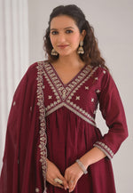 Load image into Gallery viewer, Maroon Silk Readymade Pant Style Suit
