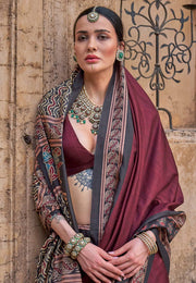 Maroon Silk Saree With Blouse
