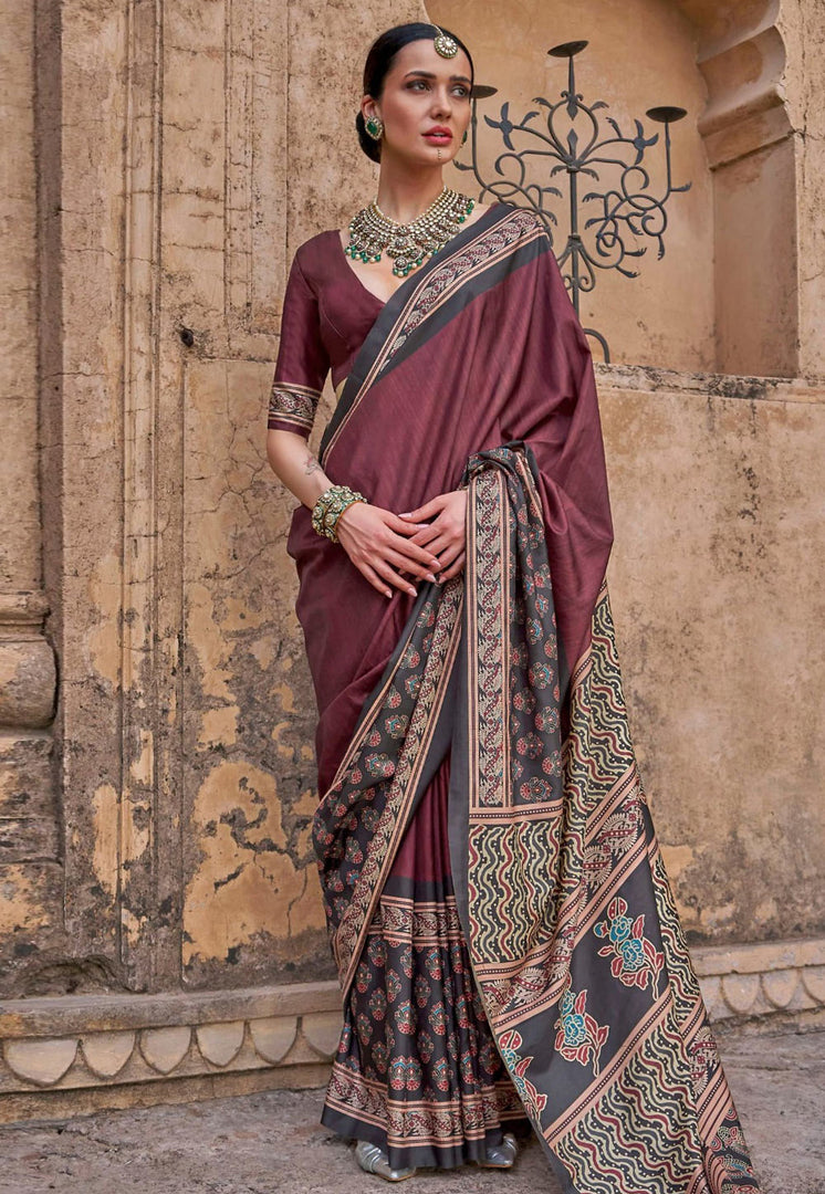 Maroon Silk Saree With Blouse