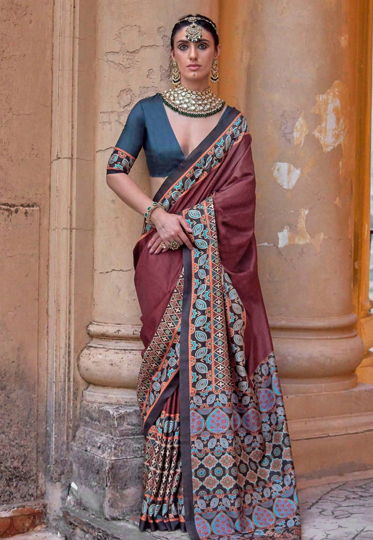 Maroon Silk Saree With Blouse