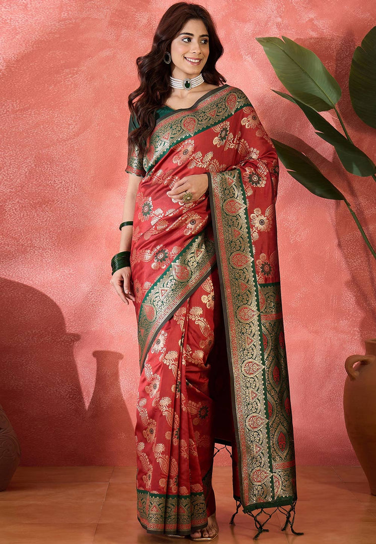 Maroon Silk Saree With Blouse