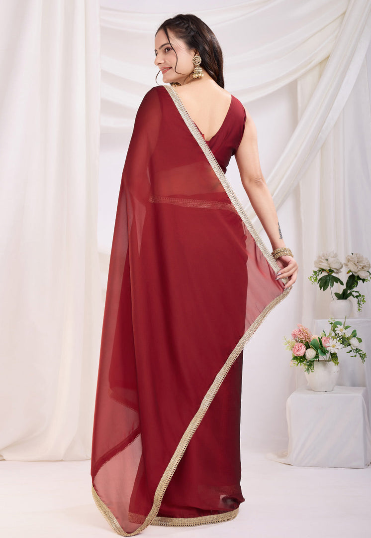 Maroon Silk Saree With Blouse
