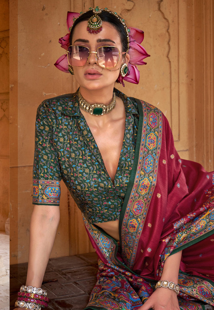 Maroon Silk Saree With Blouse