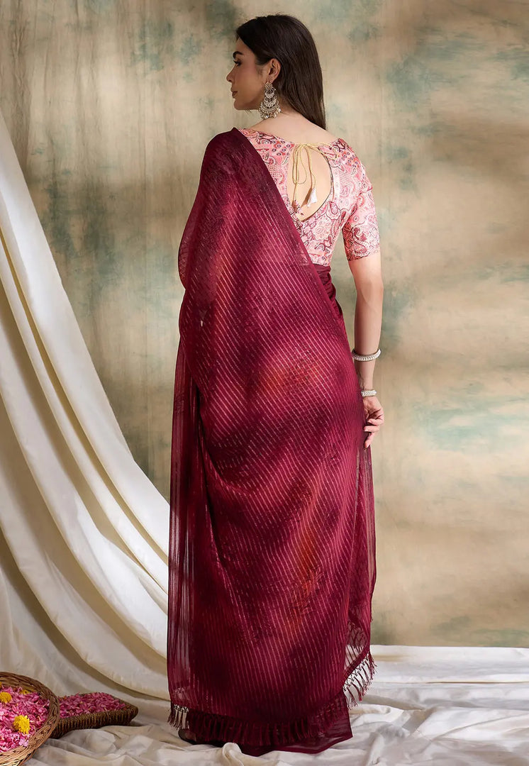 Maroon Silk Saree With Blouse
