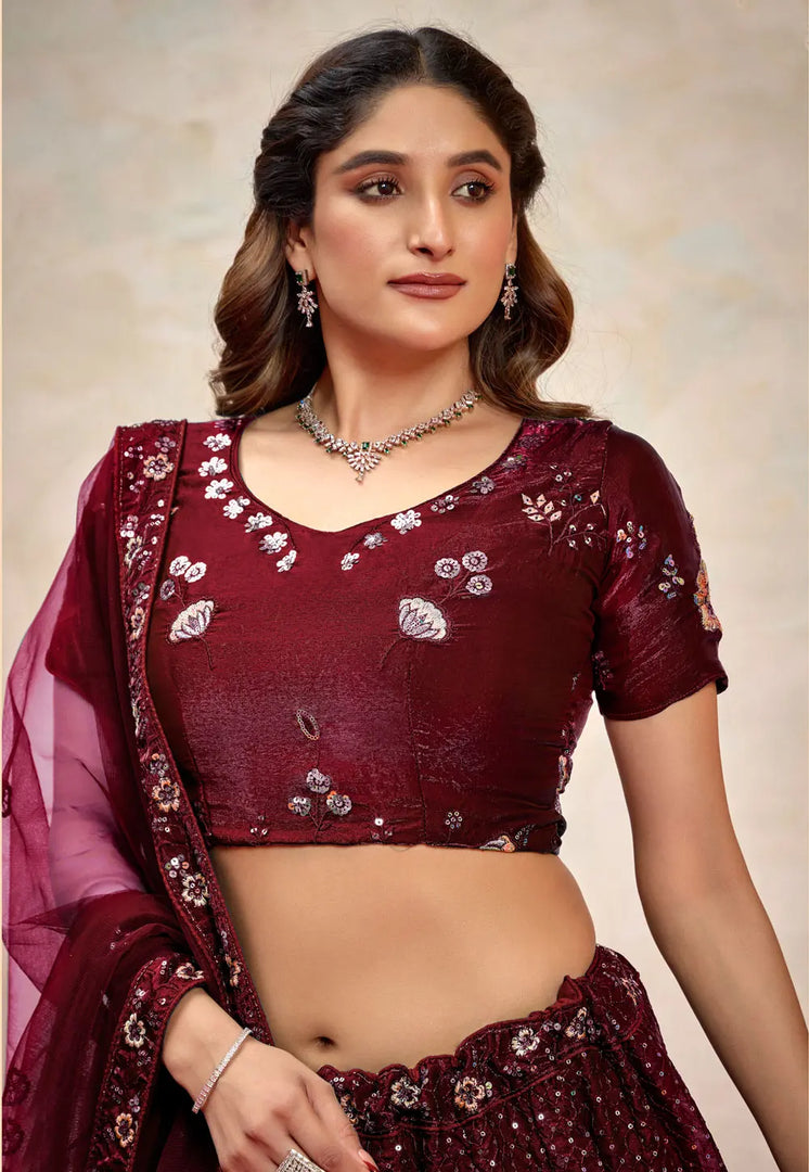 Maroon Silk Wedding Lehenga Choli