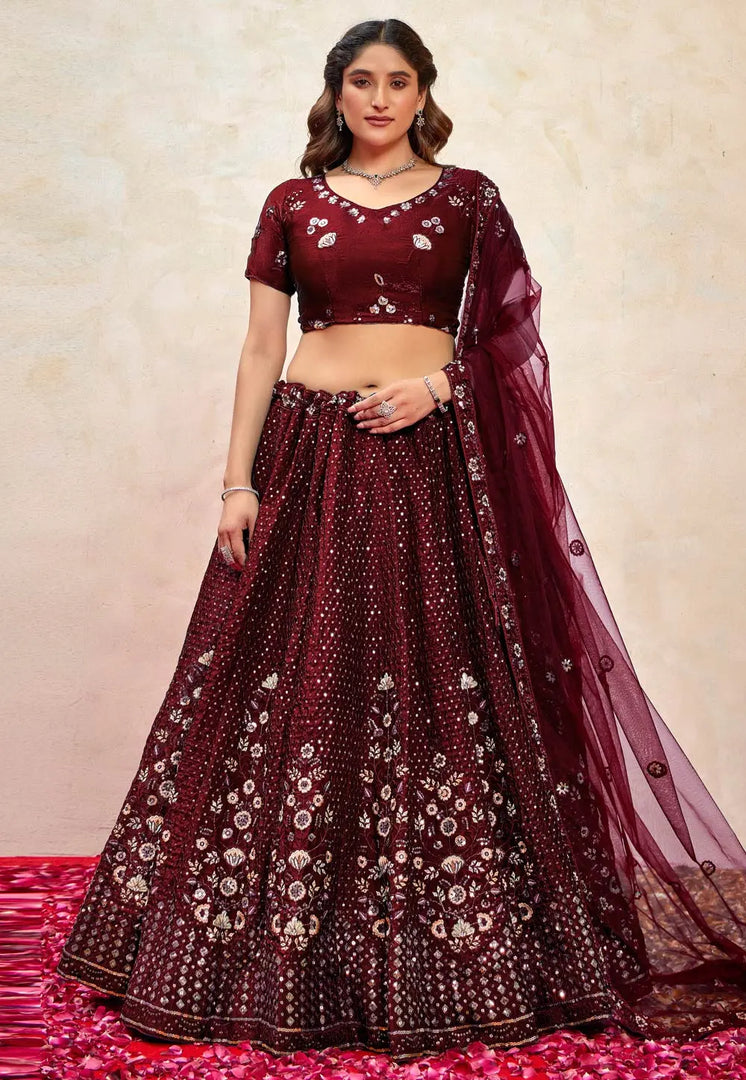Maroon Silk Wedding Lehenga Choli