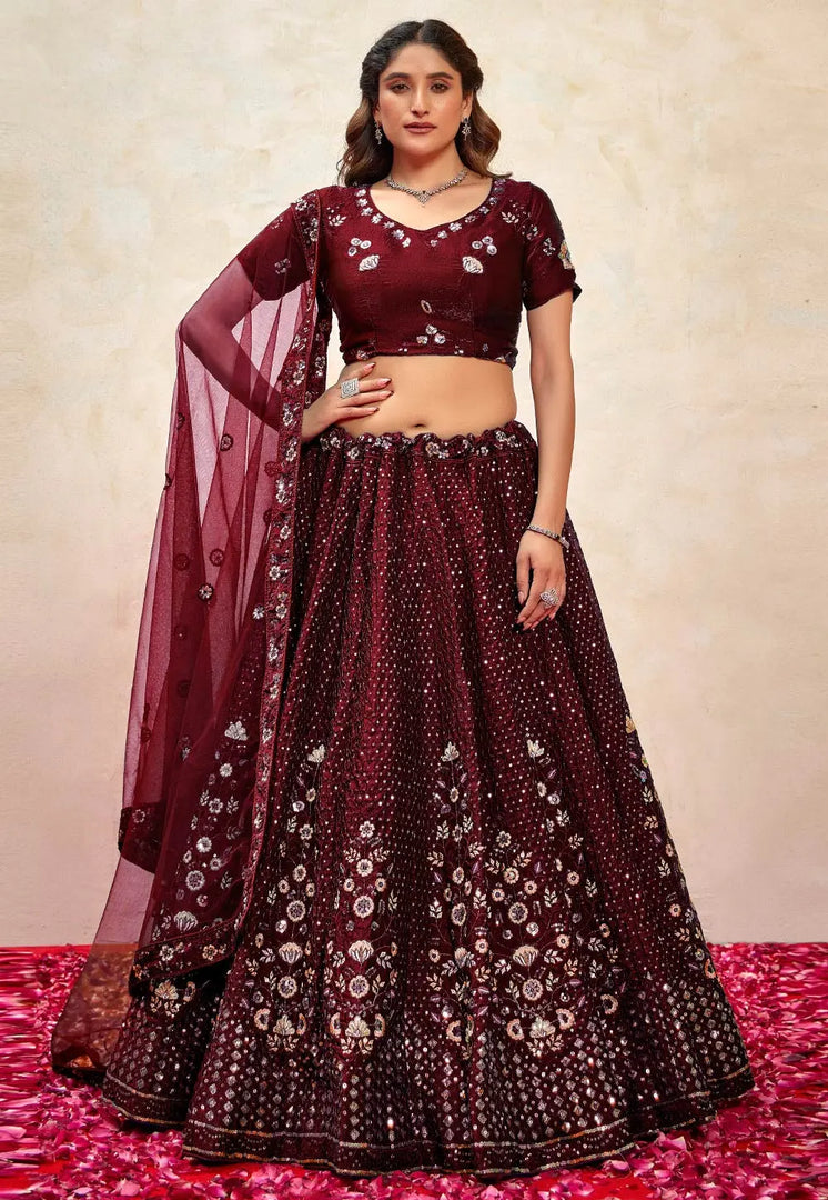 Maroon Silk Wedding Lehenga Choli