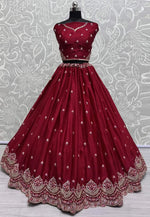 Load image into Gallery viewer, Maroon Silk Wedding Lehenga Choli
