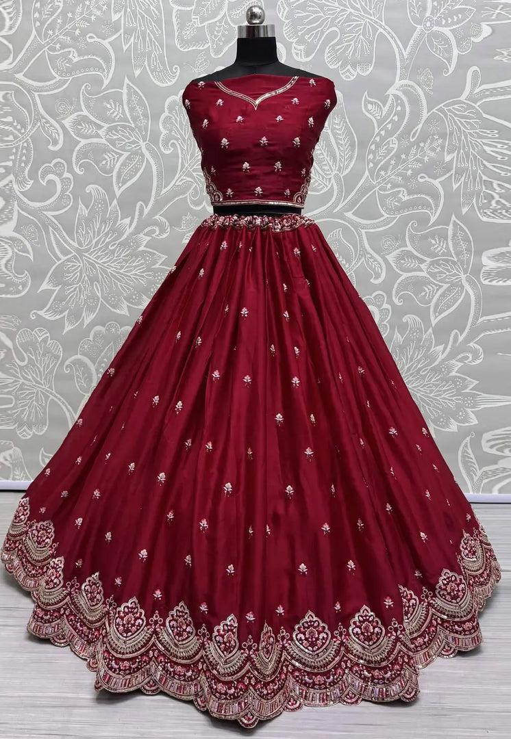 Maroon Silk Wedding Lehenga Choli
