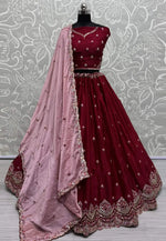 Load image into Gallery viewer, Maroon Silk Wedding Lehenga Choli
