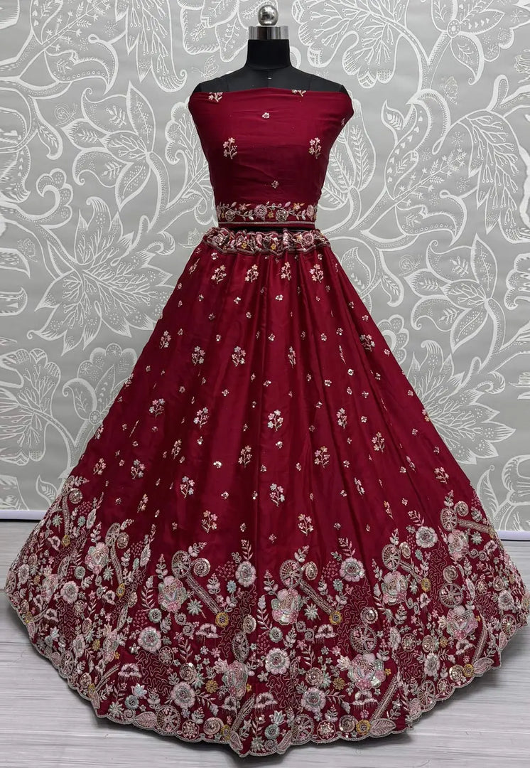Maroon Silk Wedding Lehenga Choli