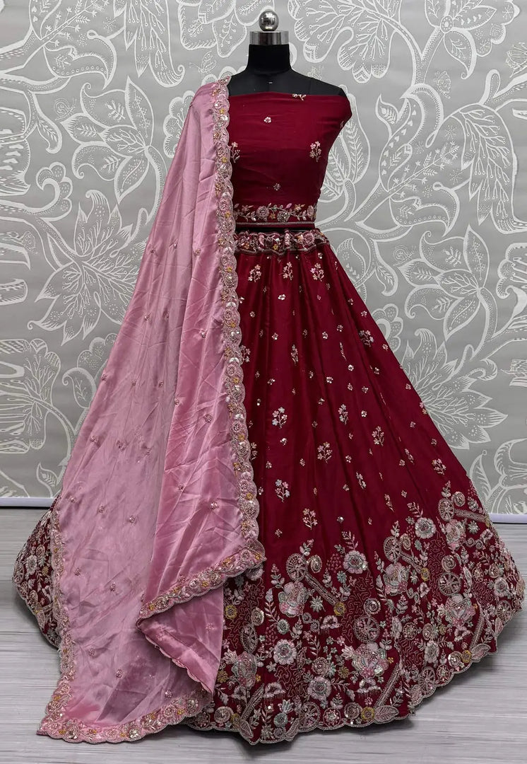 Maroon Silk Wedding Lehenga Choli