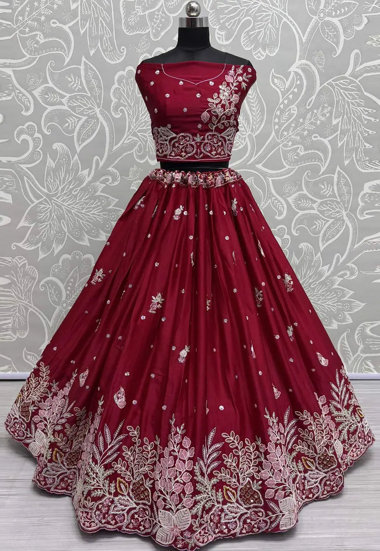 Maroon Silk Wedding Lehenga Choli