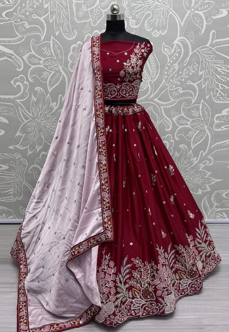 Maroon Silk Wedding Lehenga Choli