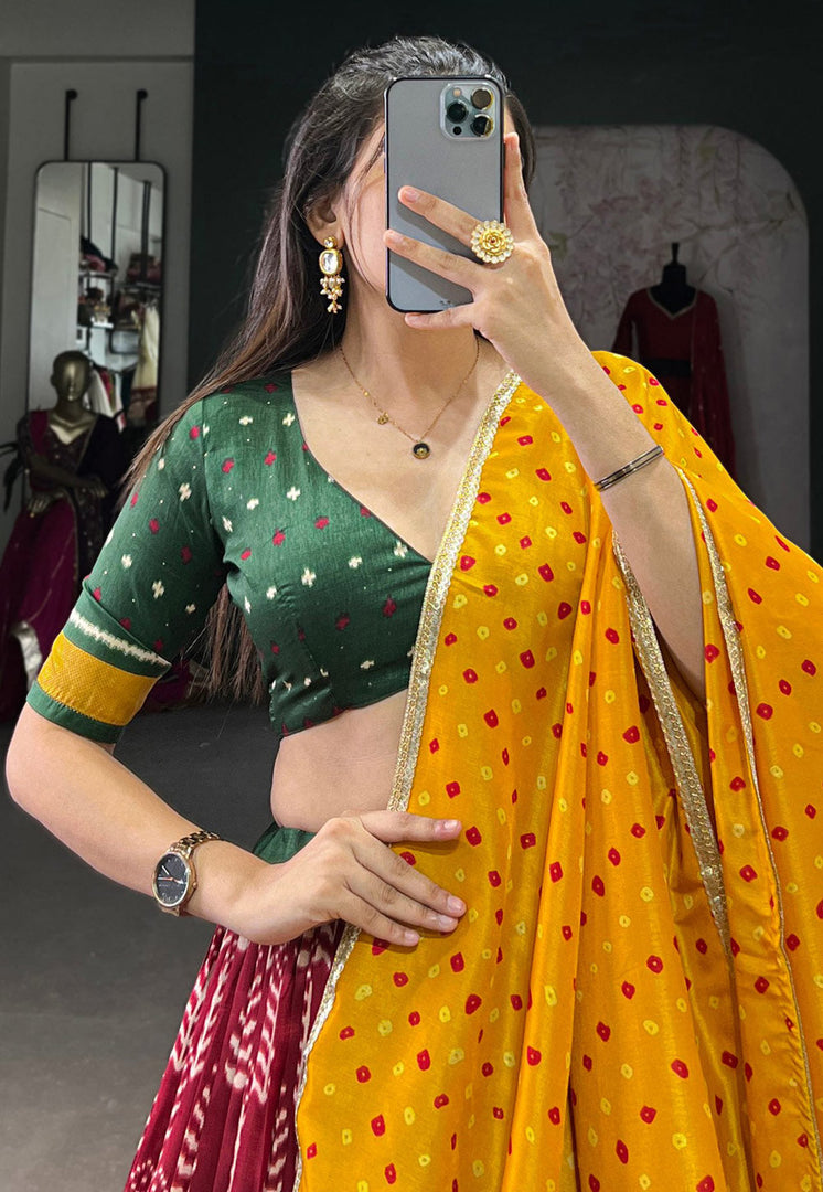 Maroon Tussar Silk Circular Lehenga Choli