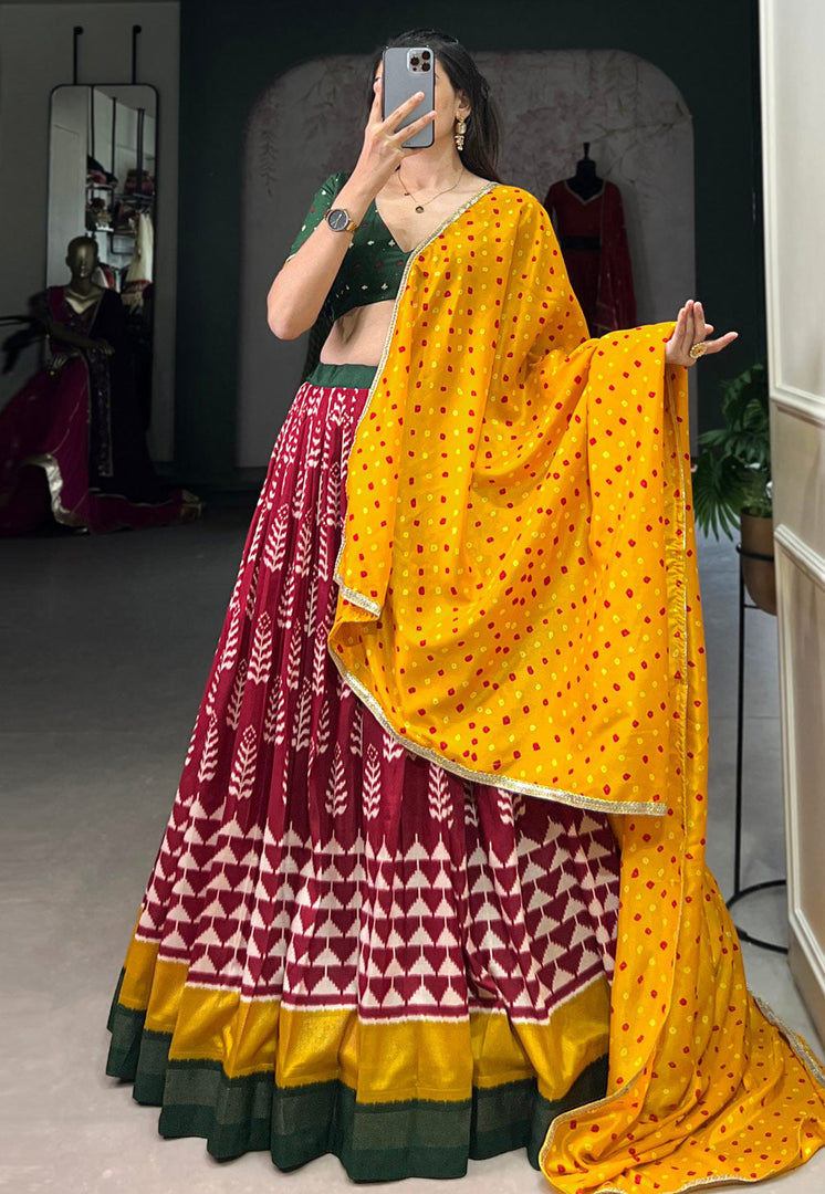 Maroon Tussar Silk Circular Lehenga Choli