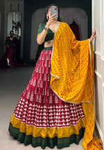 Load image into Gallery viewer, Maroon Tussar Silk Circular Lehenga Choli
