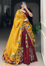 Load image into Gallery viewer, Maroon Tussar Silk Floral Lehenga choli
