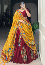 Load image into Gallery viewer, Maroon Tussar Silk Floral Lehenga choli
