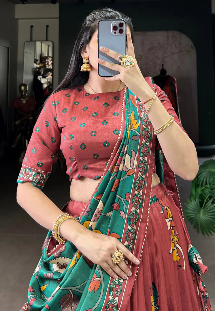 Maroon Tussar Silk Lehenga Choli